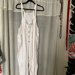 White and Dusky Pink Striped Jumpsuit